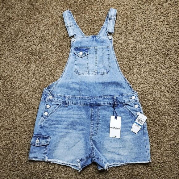 Wallflower Stretch Blue Jean Overall Shorts Shortalls XL #S - Picture 1 of 6